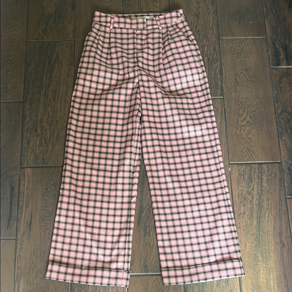 Anthropologie Pink and Black Plaid Pants